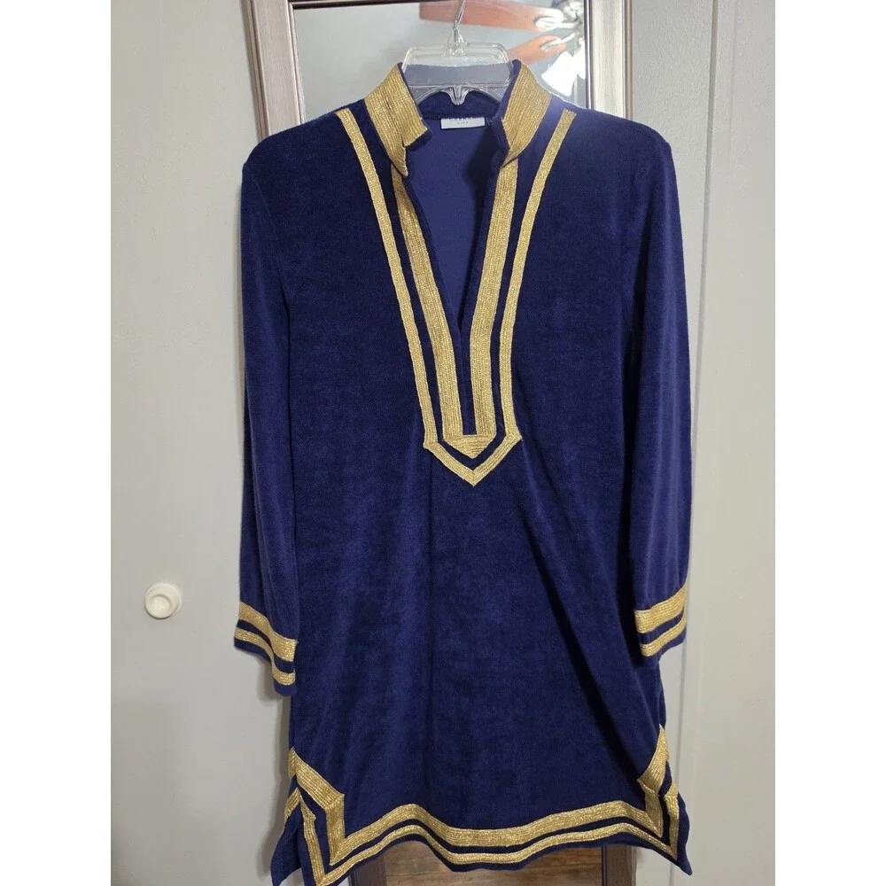 Cabana Life Navy Blue Velvet Caftan Tunic - Size Small - Excellent Pre-Owned...